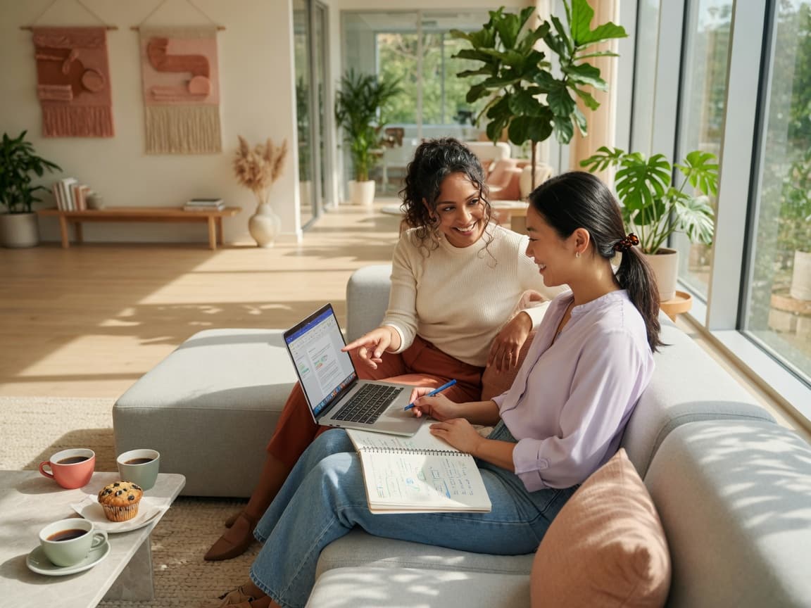 Colleagues connecting in a bright modern workplace lounge