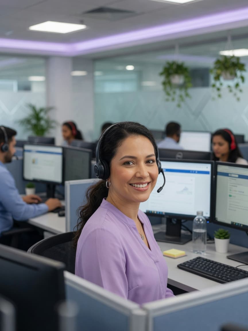 Professional providing virtual assistance with a headset