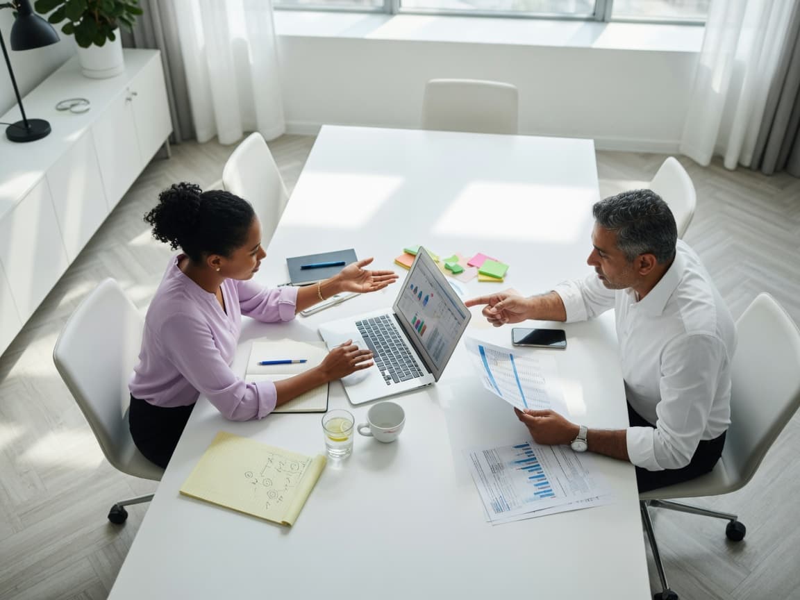 Professionals collaborating at a modern conference table